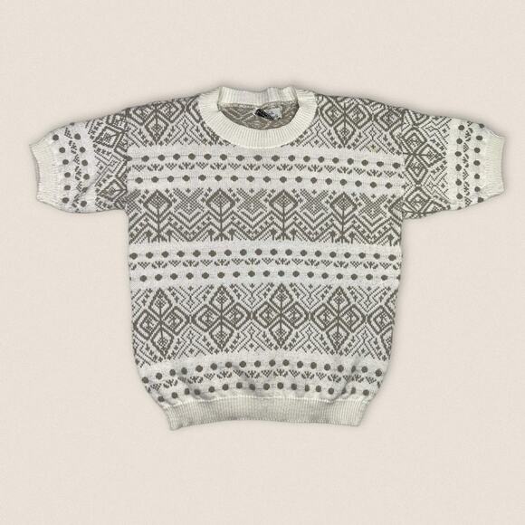 Cuddle Knits Sweaters - Vintage 80s Grandma Sweater Short Sleeve Acrylic Cuddle Knits Size Medium